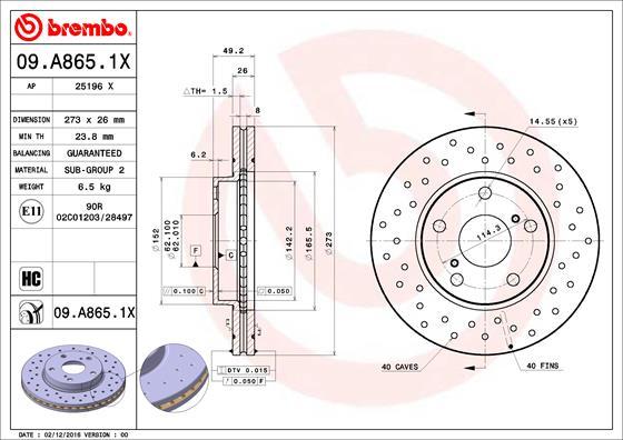 Brembo 09.A865.1X - Bremžu diski autodraugiem.lv