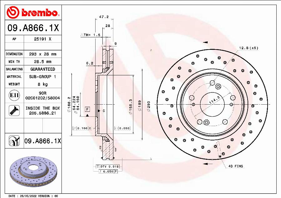 Brembo 09.A866.1X - Bremžu diski autodraugiem.lv