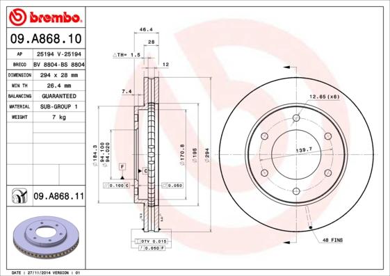 Brembo 09.A868.10 - Bremžu diski autodraugiem.lv