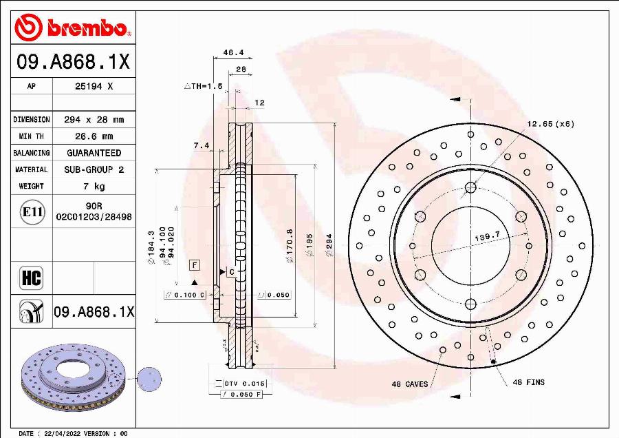 Brembo 09.A868.1X - Bremžu diski autodraugiem.lv