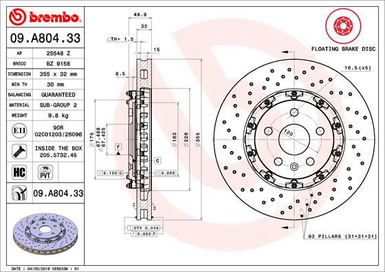 Brembo 09.A804.33 - Bremžu diski autodraugiem.lv