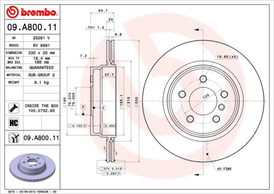 Brembo 09.A800.11 - Bremžu diski autodraugiem.lv