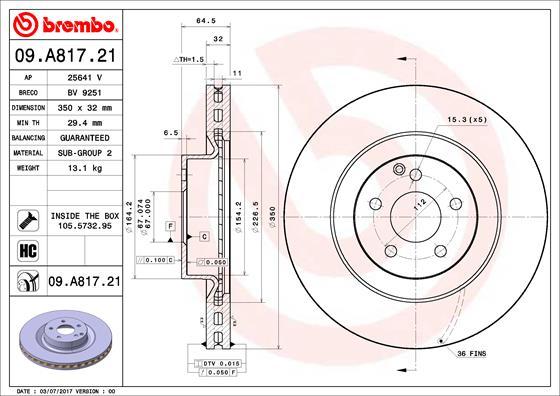 Brembo 09.A817.21 - Bremžu diski autodraugiem.lv