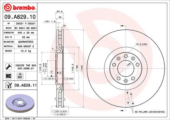 Brembo 09.A829.11 - Bremžu diski autodraugiem.lv