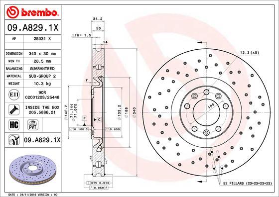 Brembo 09.A829.1X - Bremžu diski autodraugiem.lv