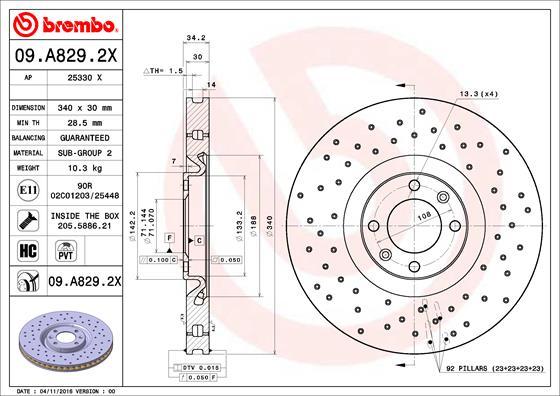 Brembo 09.A829.2X - Bremžu diski autodraugiem.lv