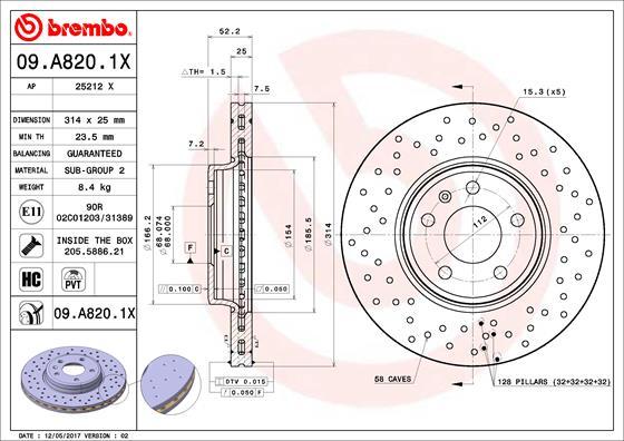 Brembo 09.A820.1X - Bremžu diski autodraugiem.lv