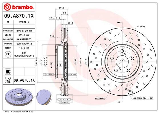 Brembo 09.A870.1X - Bremžu diski autodraugiem.lv