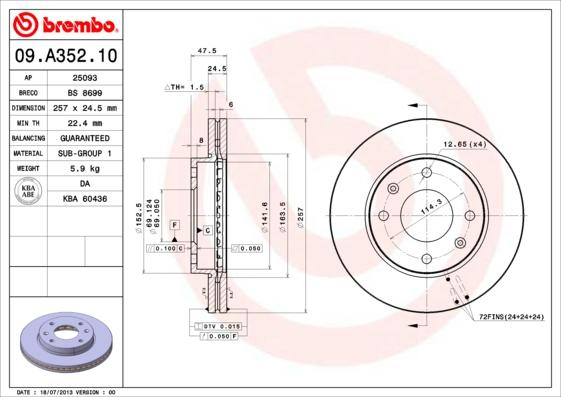 Brembo 09.A352.10 - Bremžu diski autodraugiem.lv