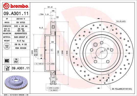 Brembo 09.A301.11 - Bremžu diski autodraugiem.lv