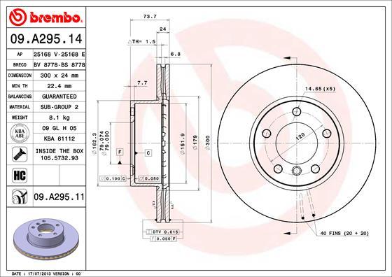 Brembo 09.A295.11 - Bremžu diski autodraugiem.lv