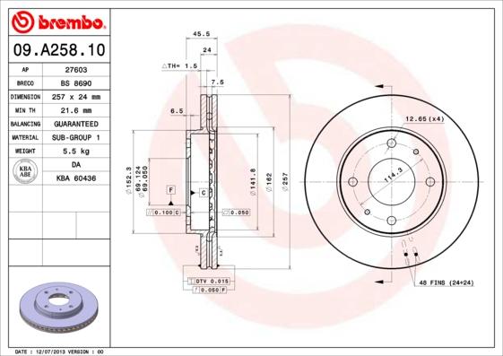 Brembo 09.A258.10 - Bremžu diski autodraugiem.lv