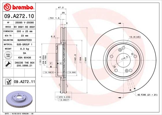 Brembo 09.A272.11 - Bremžu diski autodraugiem.lv