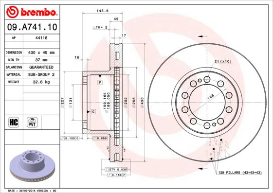 Brembo 09.A741.10 - Bremžu diski autodraugiem.lv