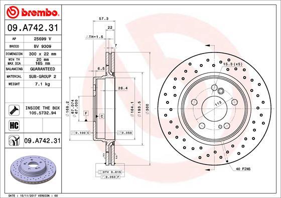 Brembo 09.A742.31 - Bremžu diski autodraugiem.lv