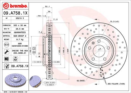 Brembo 09.A758.1X - Bremžu diski autodraugiem.lv