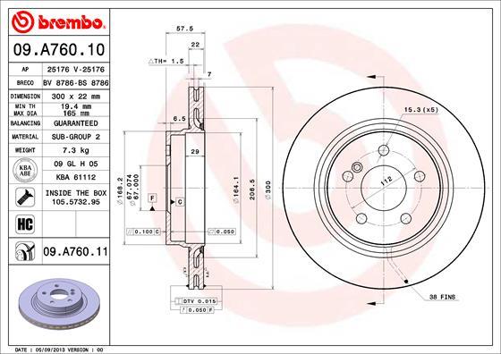 Brembo 09.A760.10 - Bremžu diski autodraugiem.lv