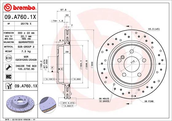 Brembo 09.A760.1X - Bremžu diski autodraugiem.lv