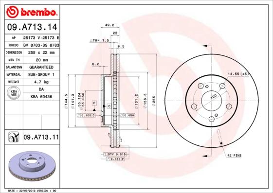 Brembo 09.A713.11 - Bremžu diski autodraugiem.lv