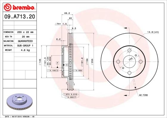 Brembo 09.A713.20 - Bremžu diski autodraugiem.lv