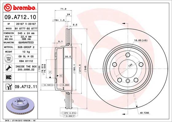 Brembo 09.A712.11 - Bremžu diski autodraugiem.lv