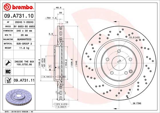 Brembo 09.A731.10 - Bremžu diski autodraugiem.lv