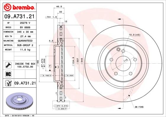 Brembo 09.A731.21 - Bremžu diski autodraugiem.lv