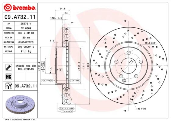 Brembo 09.A732.11 - Bremžu diski autodraugiem.lv