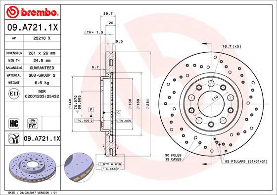 Brembo 09.A721.1X - Bremžu diski autodraugiem.lv