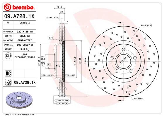 Brembo 09.A728.1X - Bremžu diski autodraugiem.lv