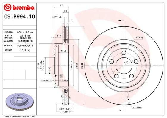 Brembo 09.B994.10 - Bremžu diski autodraugiem.lv