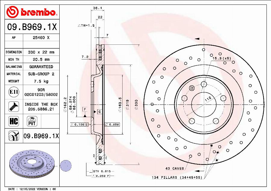 Brembo 09.B969.1X - Bremžu diski autodraugiem.lv