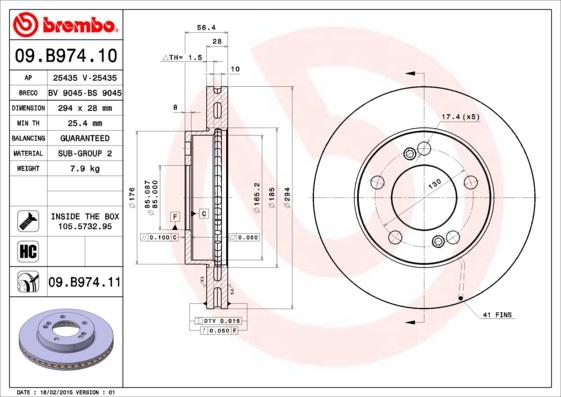 Brembo 09.B974.11 - Bremžu diski autodraugiem.lv