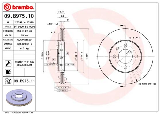 Brembo 09.B975.10 - Bremžu diski autodraugiem.lv