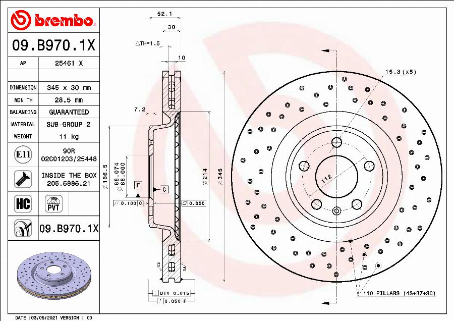 Brembo 09.B970.1X - Bremžu diski autodraugiem.lv