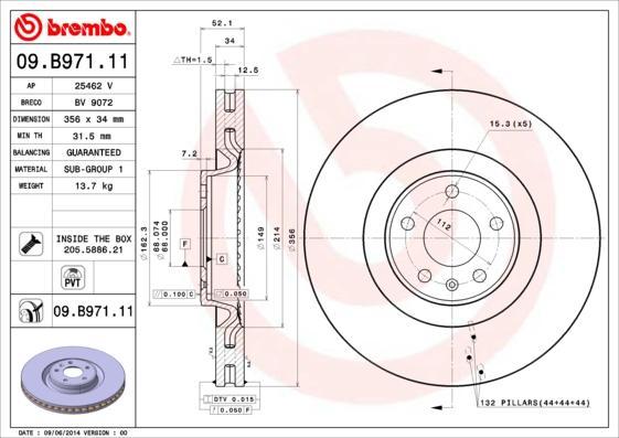 Brembo 09.B971.11 - Bremžu diski autodraugiem.lv