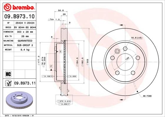 Brembo 09.B973.10 - Bremžu diski autodraugiem.lv