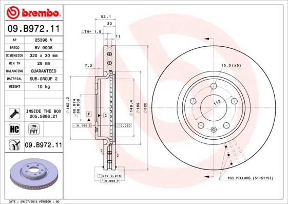 Brembo 09.B972.11 - Bremžu diski autodraugiem.lv