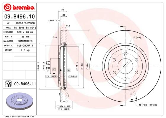 Brembo 09.B496.11 - Bremžu diski autodraugiem.lv