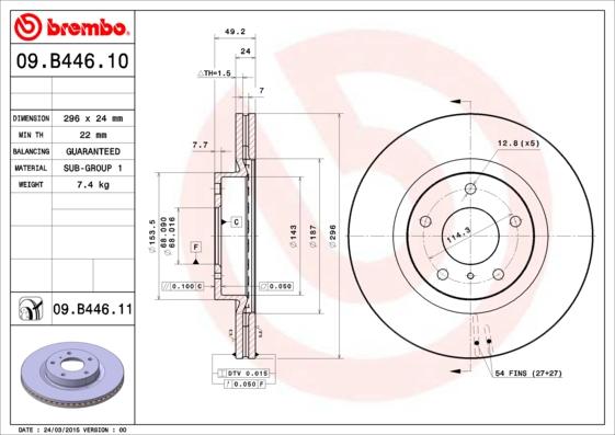 Brembo 09.B446.11 - Bremžu diski autodraugiem.lv