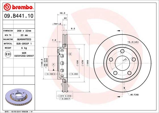 Brembo 09.B441.10 - Bremžu diski autodraugiem.lv