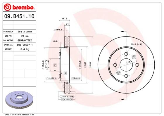 Brembo 09.B451.10 - Bremžu diski autodraugiem.lv