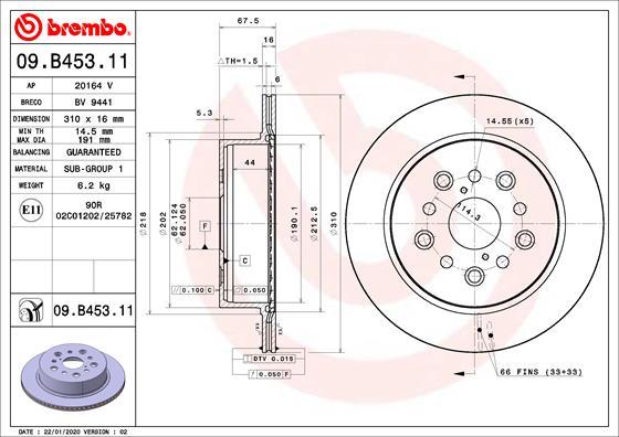 Brembo 09.B453.11 - Bremžu diski autodraugiem.lv