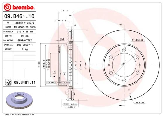 Brembo 09.B461.11 - Bremžu diski autodraugiem.lv