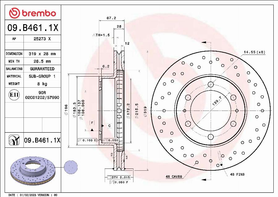 Brembo 09.B461.1X - Bremžu diski autodraugiem.lv