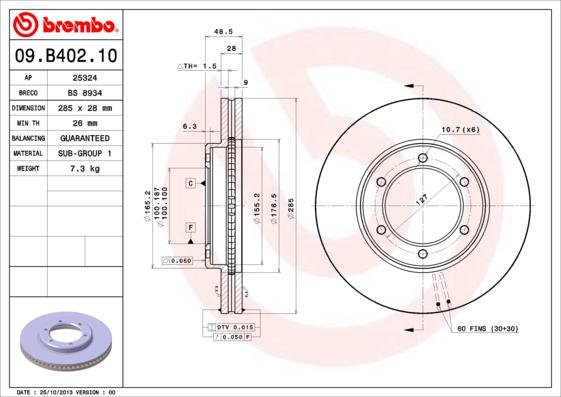 Brembo 09.B402.10 - Bremžu diski autodraugiem.lv