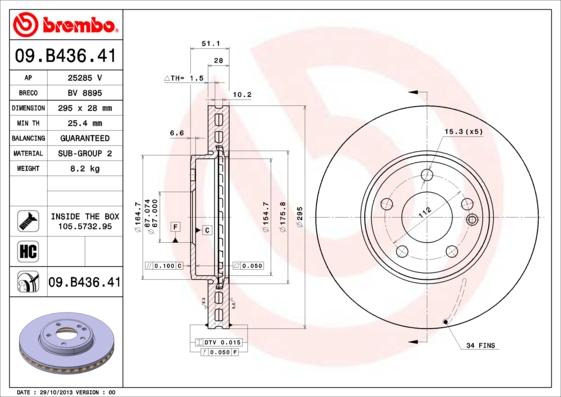 Brembo 09.B436.41 - Bremžu diski autodraugiem.lv