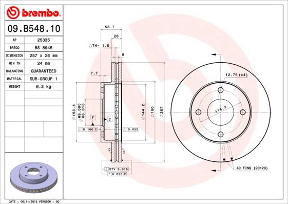 Brembo 09.B548.10 - Bremžu diski autodraugiem.lv