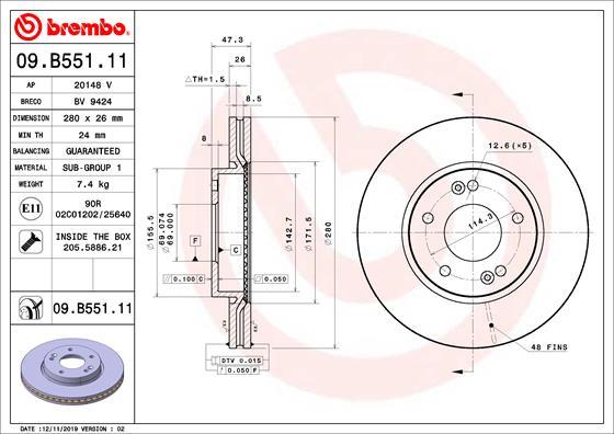 Brembo 09.B551.11 - Bremžu diski autodraugiem.lv