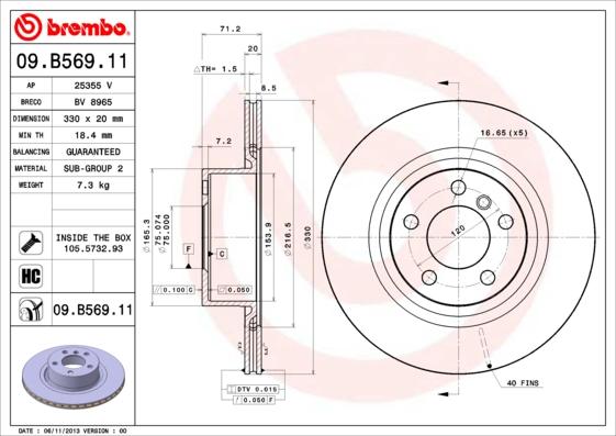 Brembo 09.B569.11 - Bremžu diski autodraugiem.lv